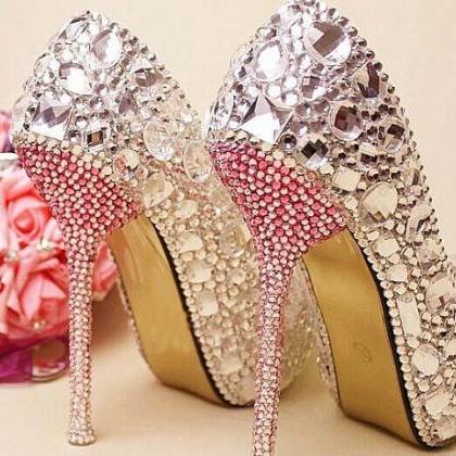 Clearl crystal Bridal Shoes gems hi..