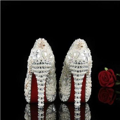 Fashion Ivory Pearl Dress Shoes Pee..