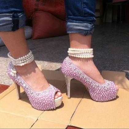 Purple Imitation Pearl Wedding Shoe..