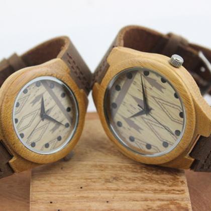 Casual Male And Female Couple Big Dial Bamboo Wood..