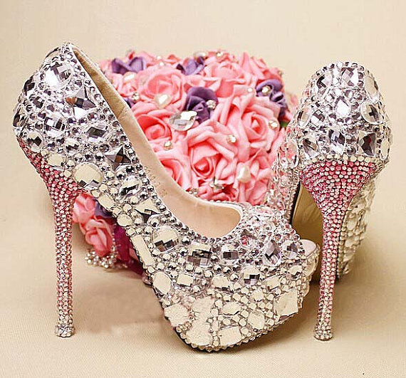 Clearl crystal Bridal Shoes gems high heels wedding shoes Sparkling peep Toes Nightclub party Shoes