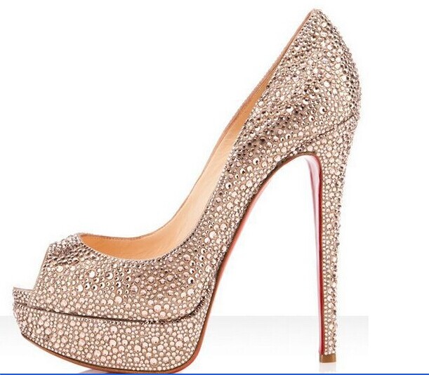 Luxury Diamond Bridal Weddding Shoes high heels rhinestone platform Prom pumps red soles shoes