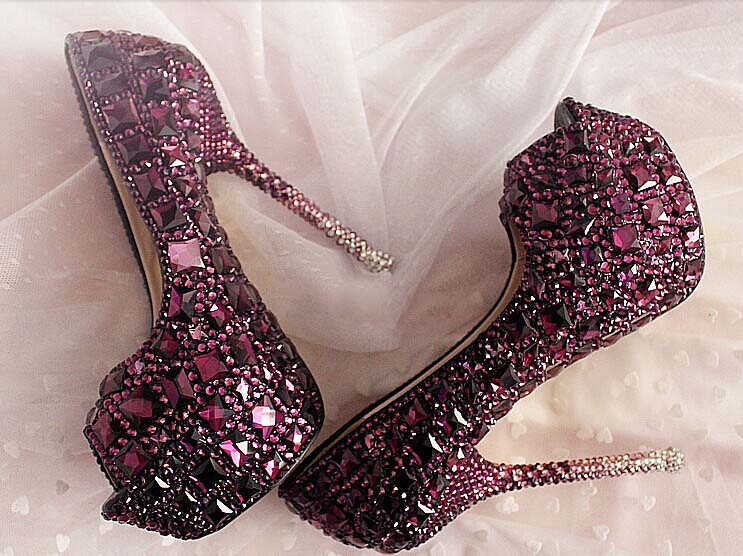 Purple Rhinestone Crystal Wedding Shoes Women Party Dress Shoes Peep Toe Wedding Dress Shoes Wedding Shoes