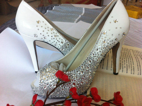 2015 Beautiful Elegant Crystal Rhinestone Honeymoon High Helel Wedding Bridal Shoes Evening Party Shoes