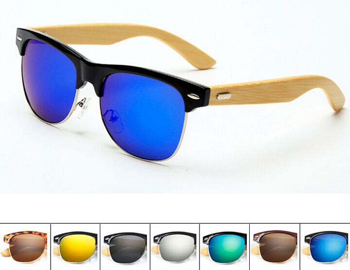 Pc Half Frame Metal Nose Bridge Glasses Bamboo Leg Sunglasses Uv400 Retro Glasses