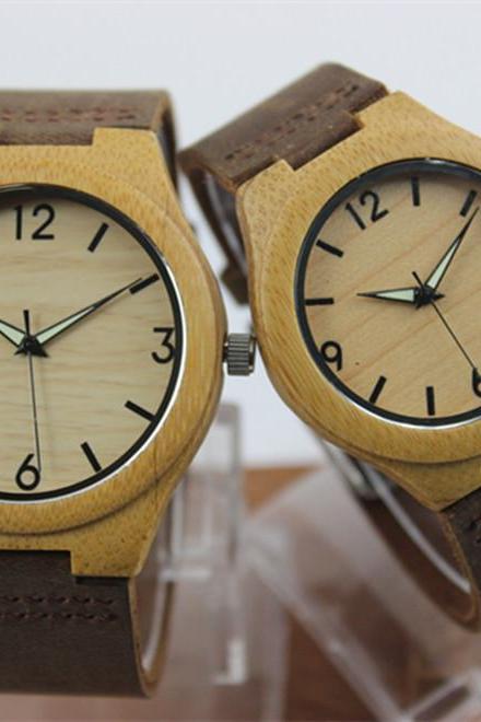 Wooden Bamboo Watch Big Dial Genuine Leather Belt Watches Couple Tables