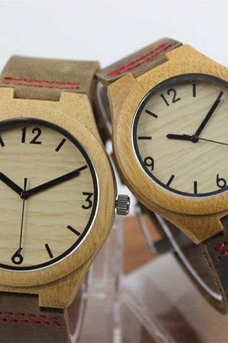 Wooden Bamboo Watch Big Dial Genuine Leather Belt Watches Couple Tables