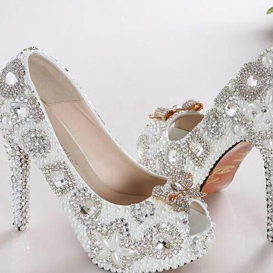 Style High Quality Luxurious Bow White Imitation Pearl Wedding Shoes ...