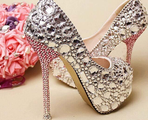 Clearl Crystal Bridal Shoes Gems High Heels Wedding Shoes Sparkling ...